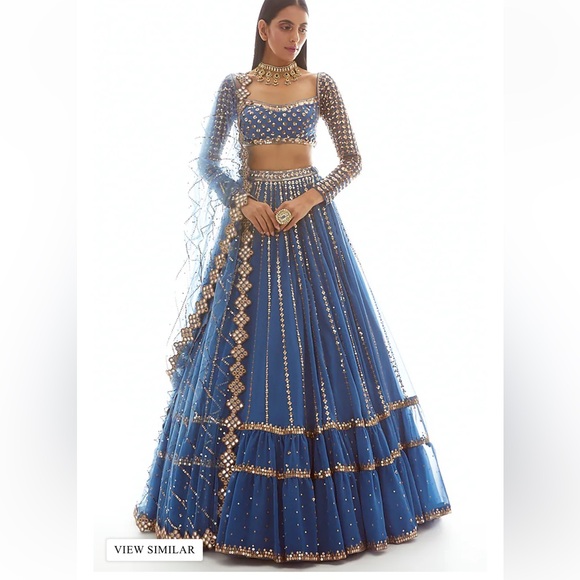 Navy and White Embellished Lehenga - Picture 4 of 5